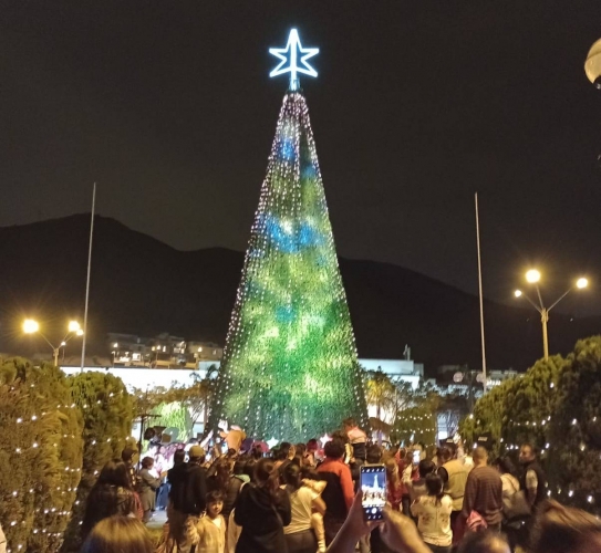 En emocionante reunión la Municipalidad de La Molina encendio esta noche un bello árbol navideño